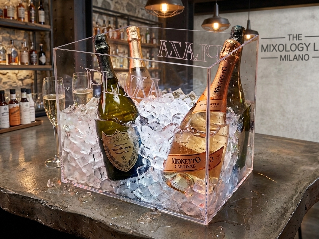 contenitore plexiglass per ghiaccio champagne personalizzato con incisione